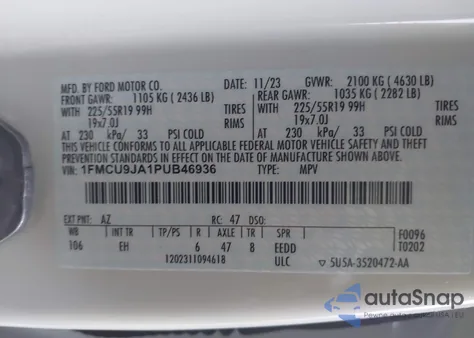 2023 Ford Escape Platinum from USA, damaged, VIN 1FMCU9JA1PUB46936